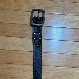 John Varvatos Black Belt with Antique Brass Buckle